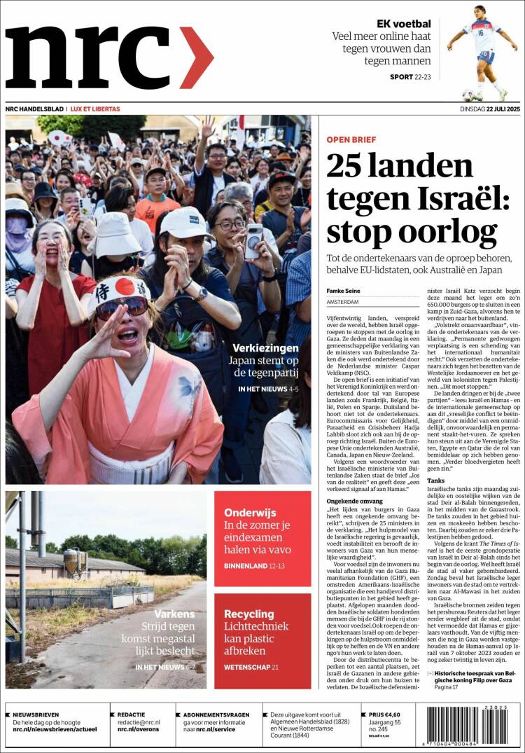 Portada de NRC Handelsblad (Países Bajos)