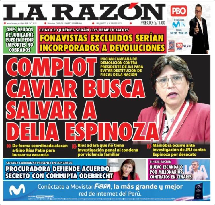 Portada de La Razón (Perú)