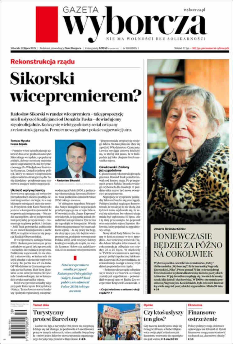 Portada de Gazeta Wyborcza (Polonia)
