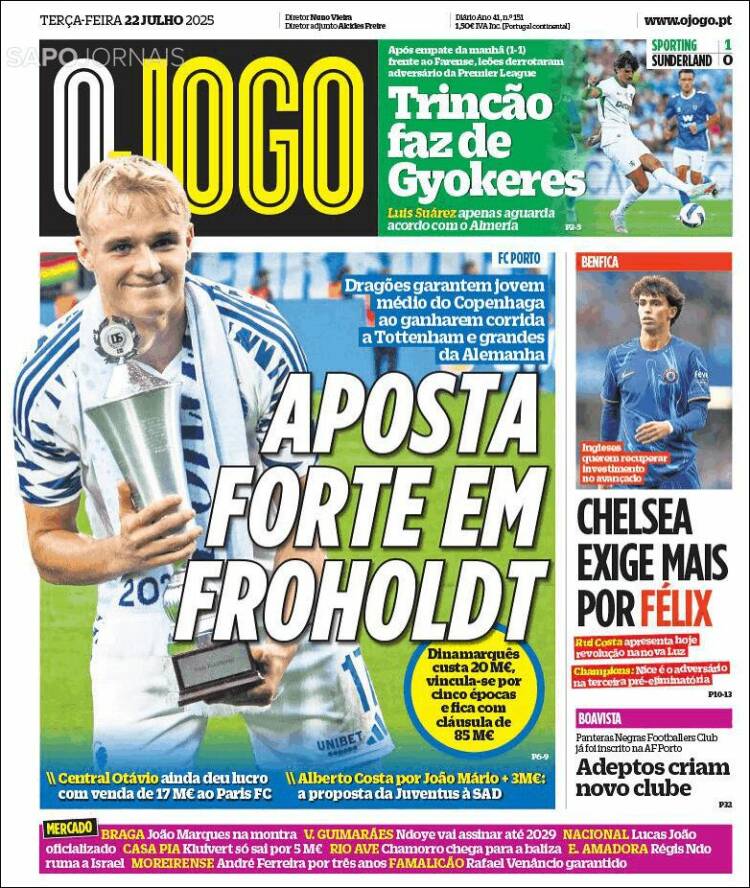 Portada de O Jogo (Portugal)