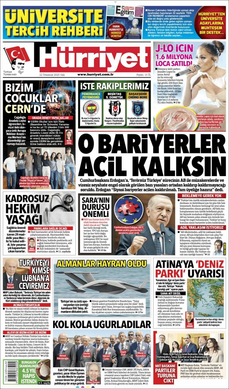 Portada de Hürriyet (Turquía)