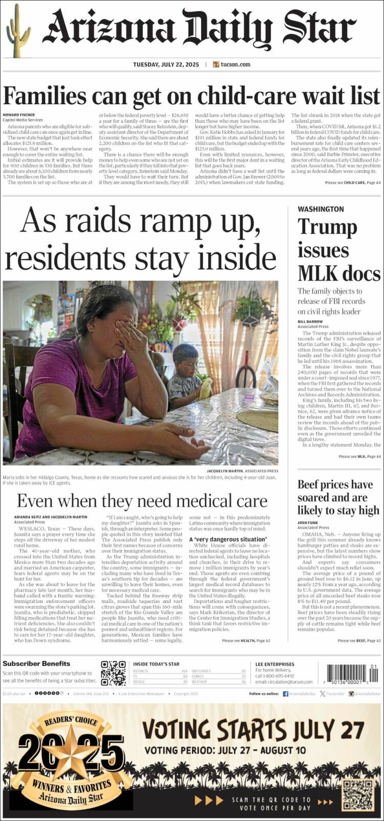 Portada de Arizona Daily Star (USA)