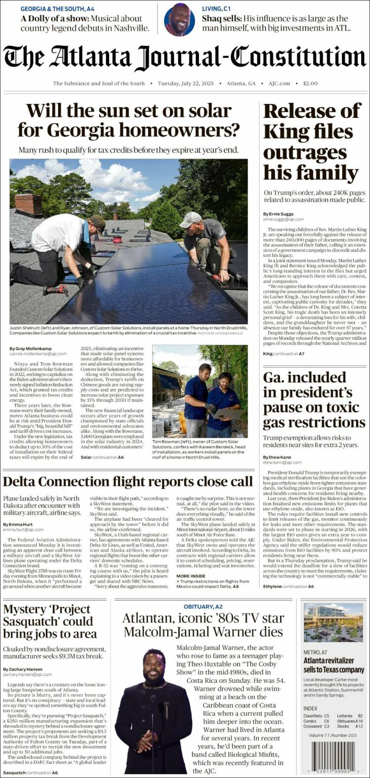 Portada de The Atlanta Journal-Constitution (USA)