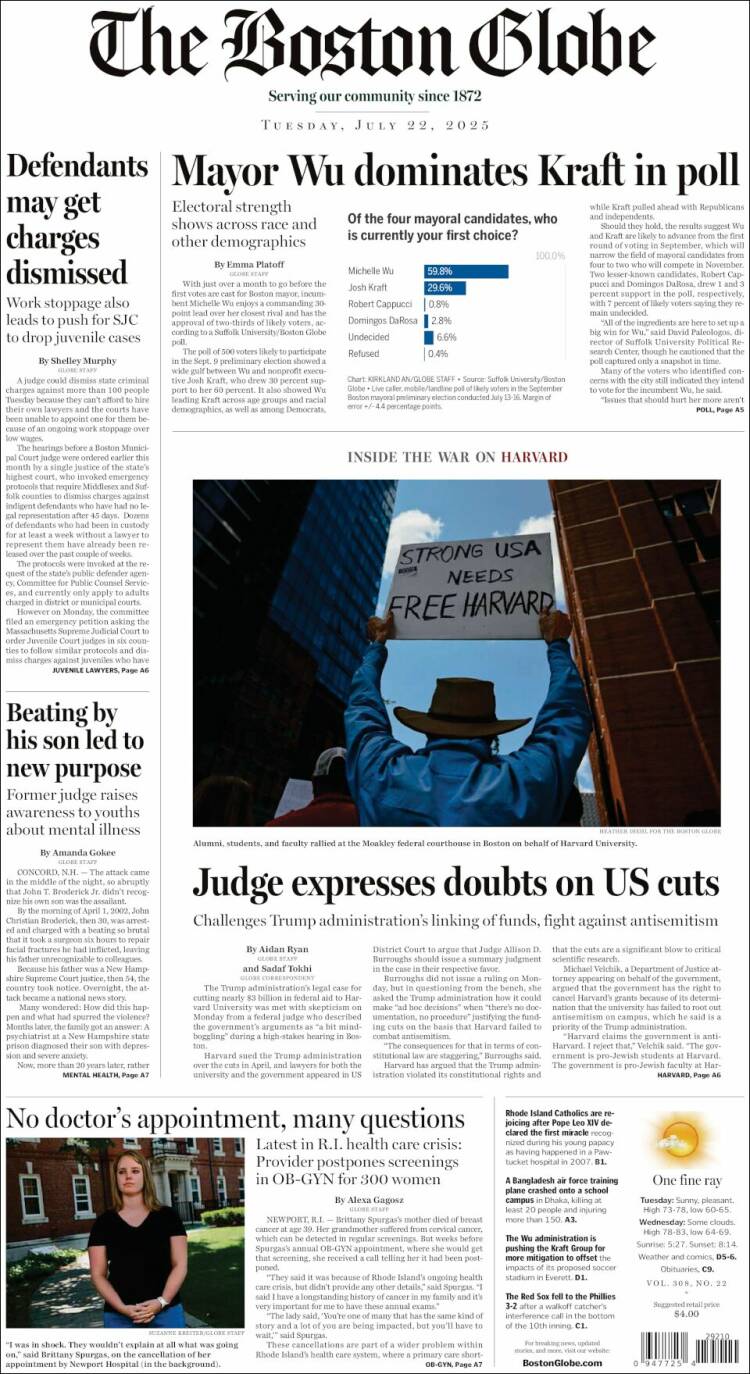 Portada de Boston Globe (USA)