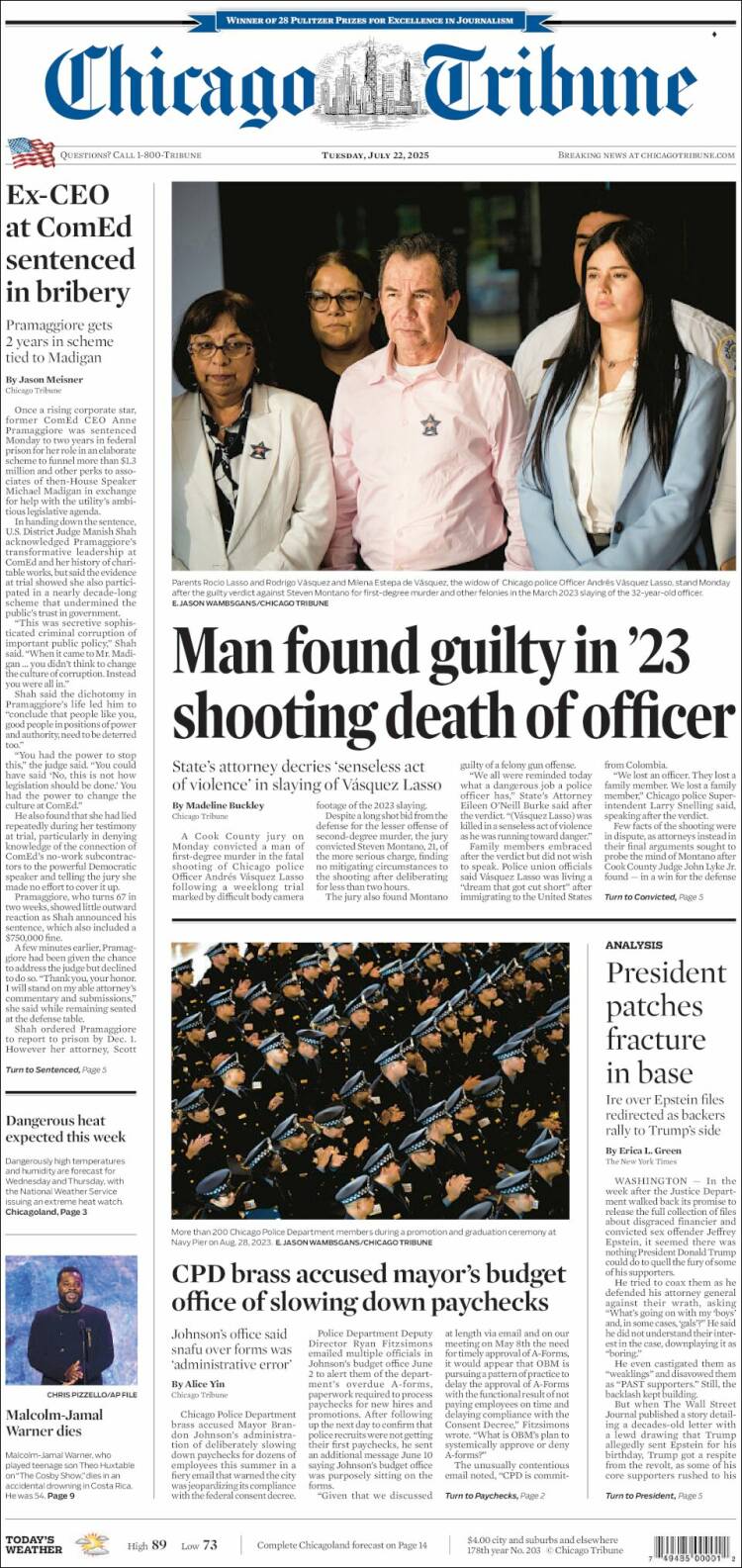 Portada de Chicago Tribune (USA)