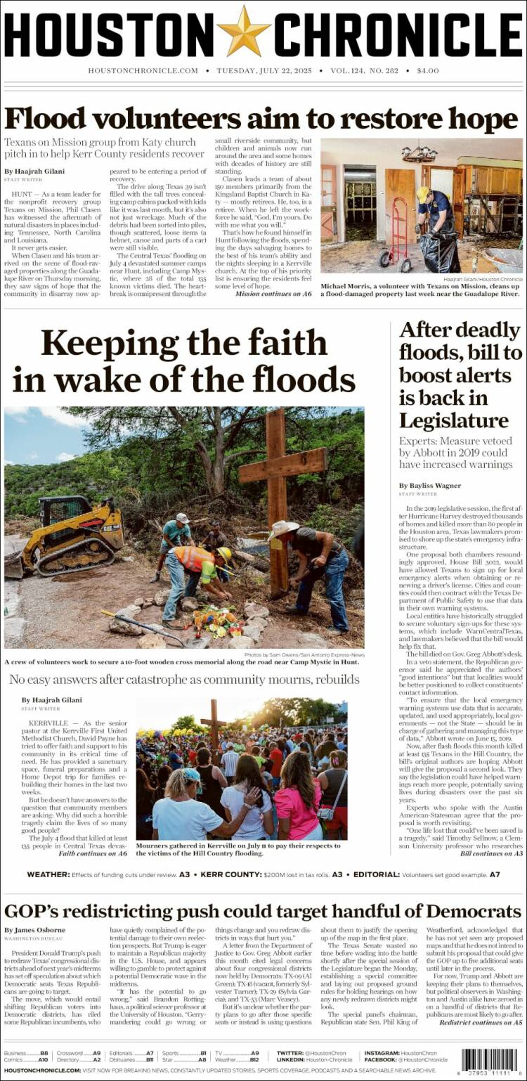 Portada de Houston Chronicle (USA)