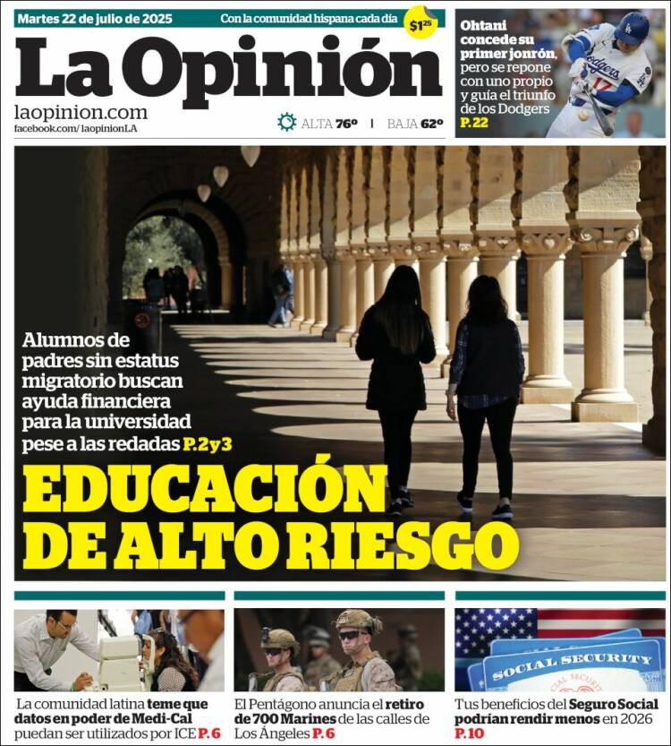 Portada de La Opinión (USA)