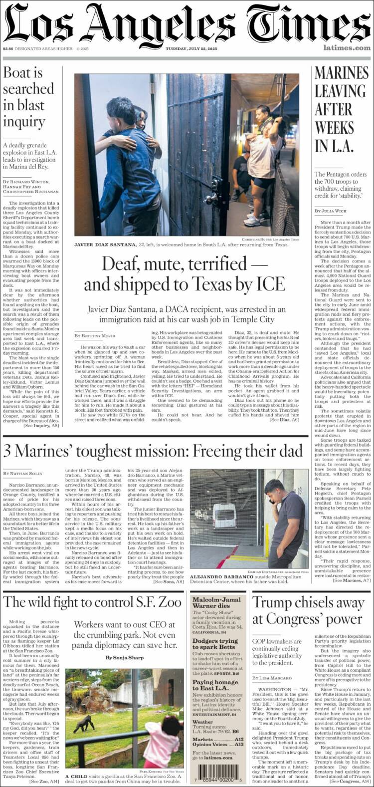 Portada de Los Angeles Times (USA)