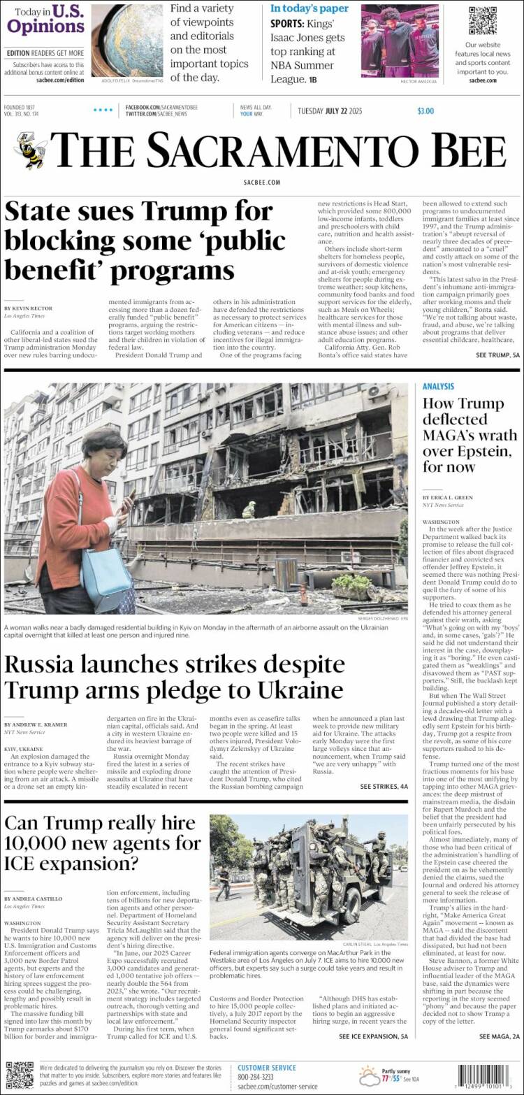 Portada de The Sacramento Bee (USA)