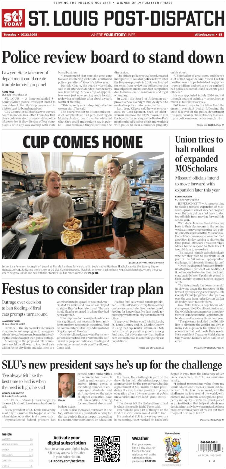 Portada de St. Louis Post-Dispatch (USA)