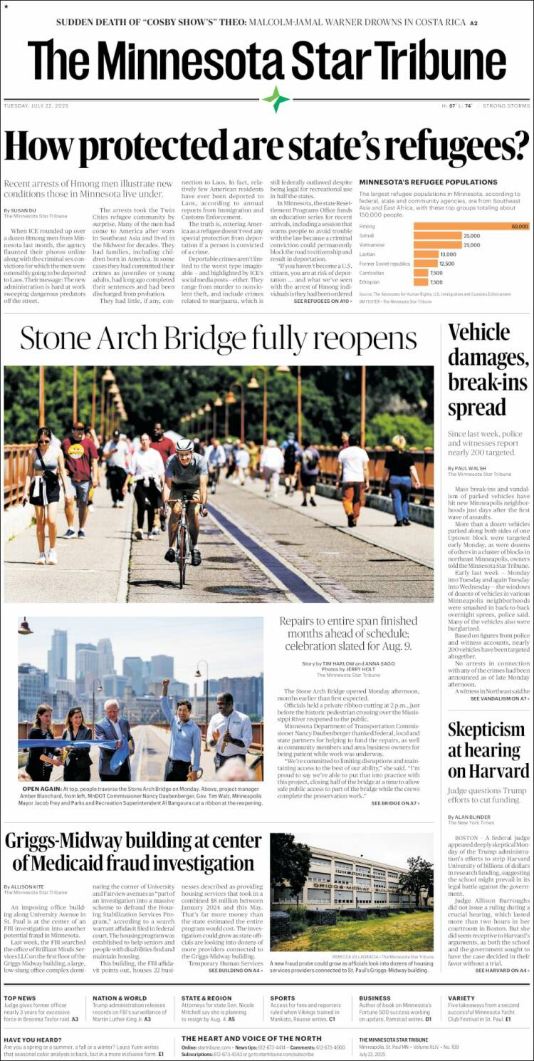 Portada de Star Tribune (USA)