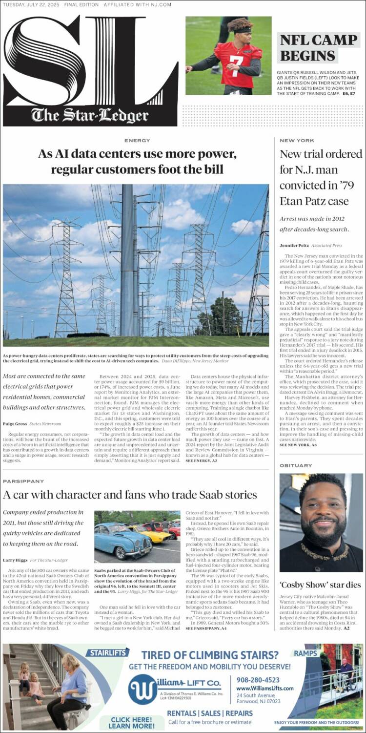 Portada de Star-Ledger (USA)