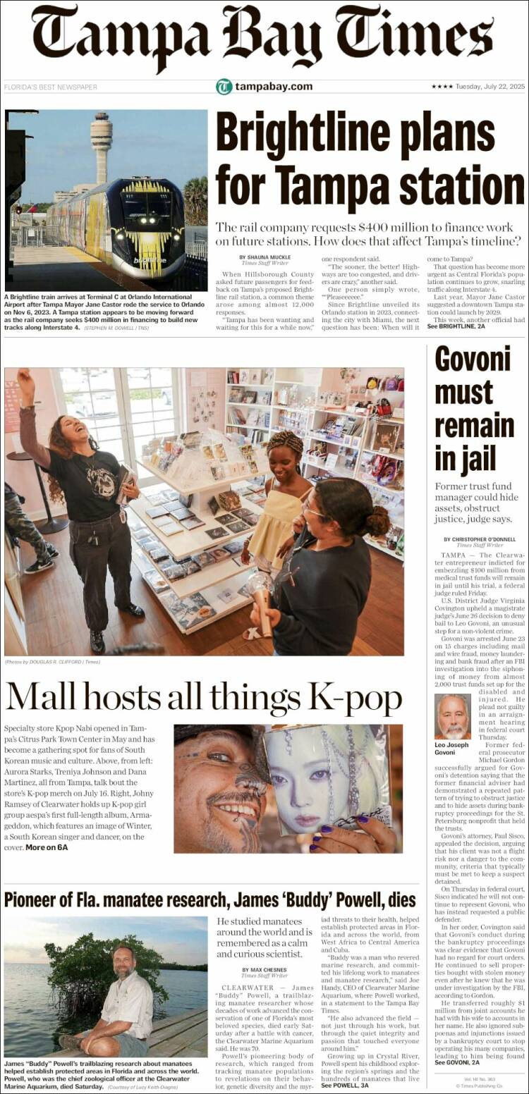 Portada de Tampa Bay Times (USA)