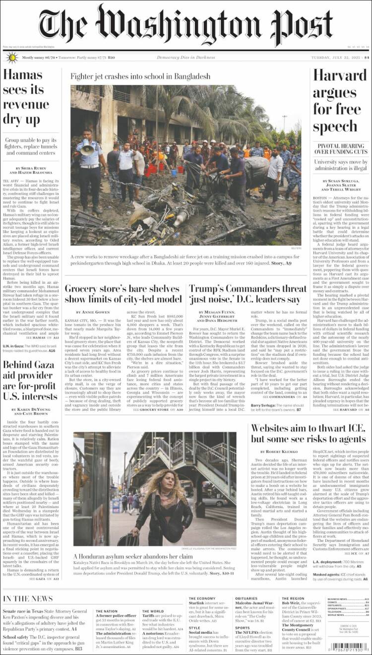 Portada de The Washington Post (USA)