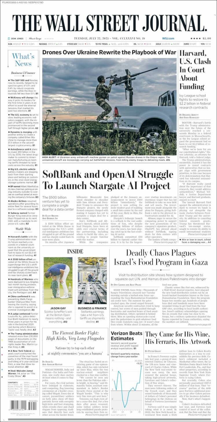 Portada de Wall Street Journal (USA)