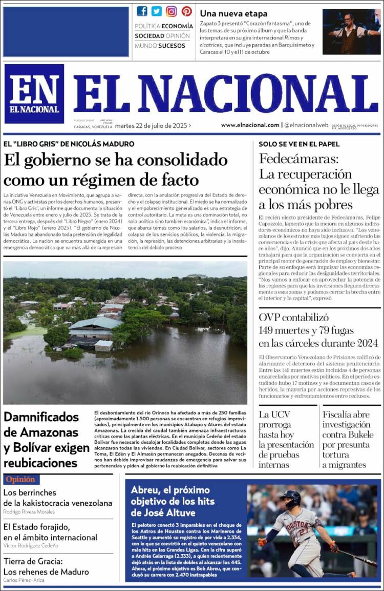 Portada de El Nacional (Venezuela)