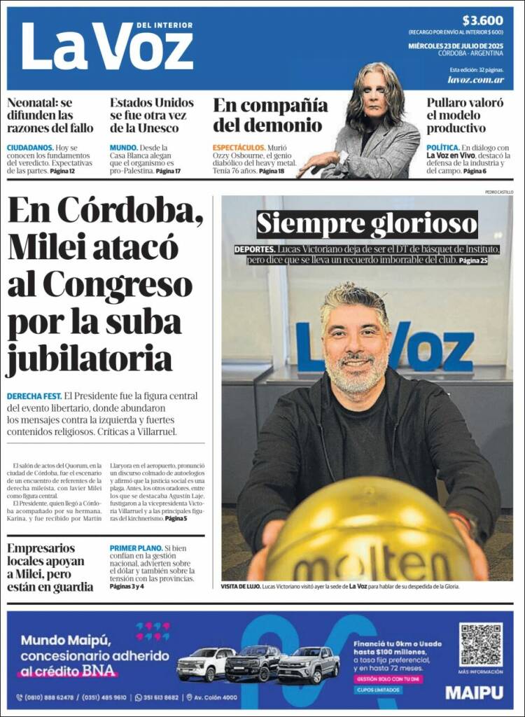 Portada de La Voz del Interior (Argentina)