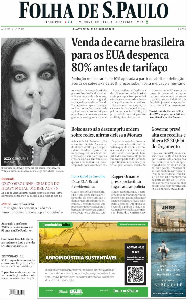 Portada de Folha de São Paulo (Brasil)