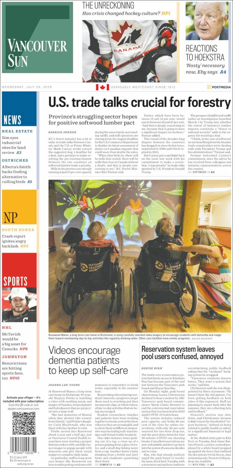 Portada de The Vancouver Sun (Canadá)