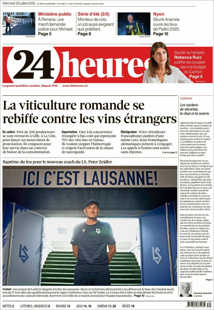 Portada de 24 Heures (Suiza)