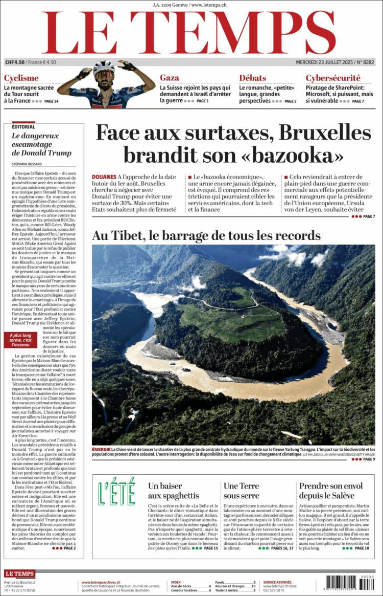 Portada de Le Matin (Suiza)
