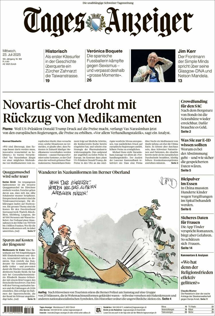 Portada de Tages-Anzeiger (Suiza)