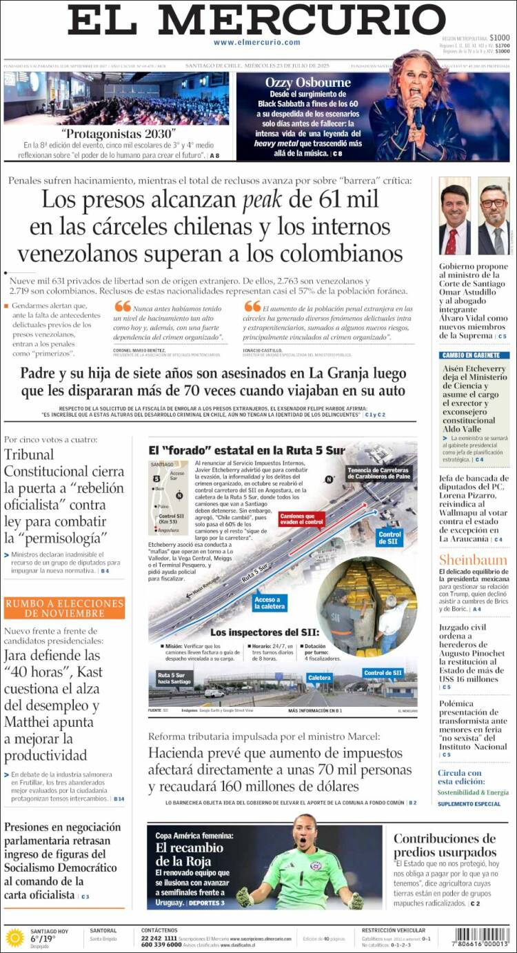 Portada de El Mercurio (Chile)