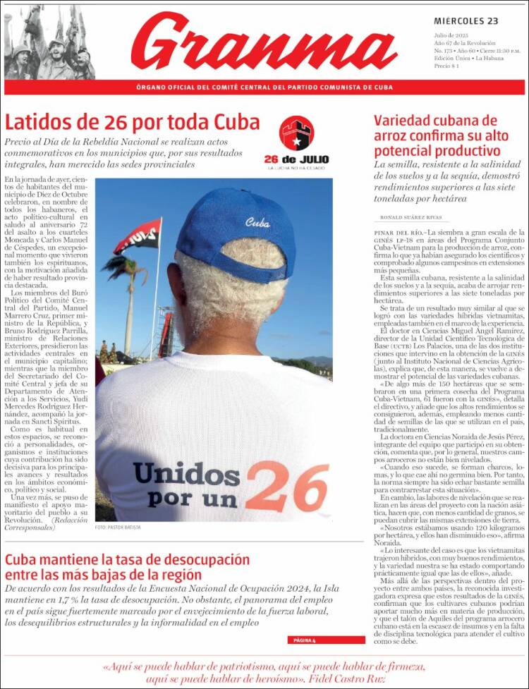 Portada de Granma (Cuba)