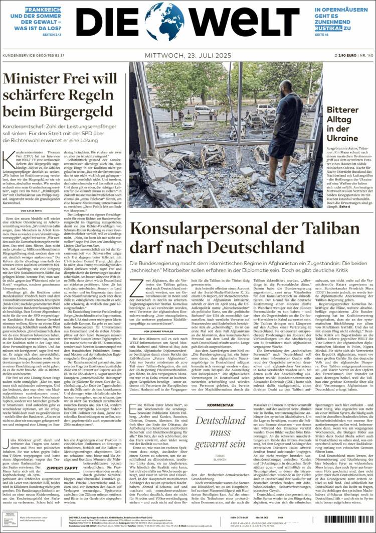 Portada de Die Welt (Alemania)