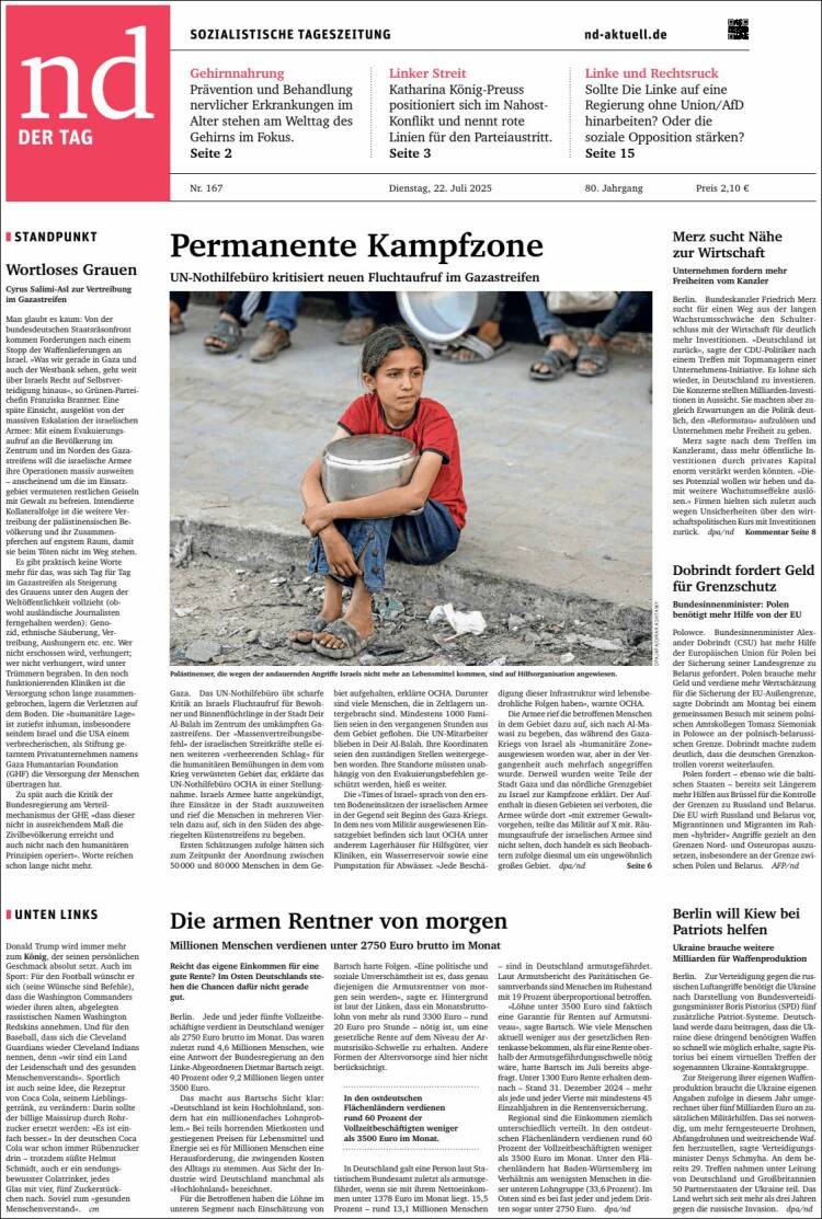 Portada de Neues Deutschland (Alemania)