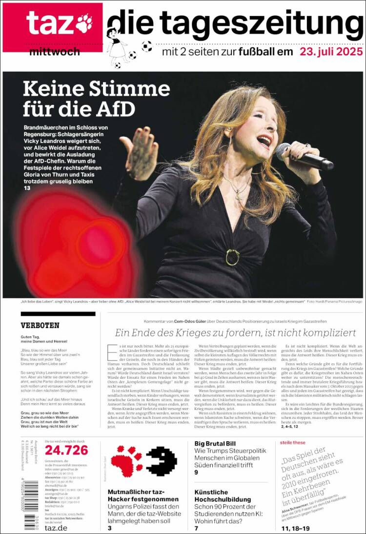 Portada de Die Tageszeitung (Alemania)