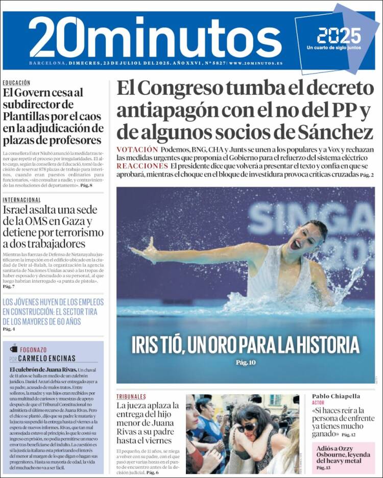 Portada de 20 Minutos - Barcelona (España)