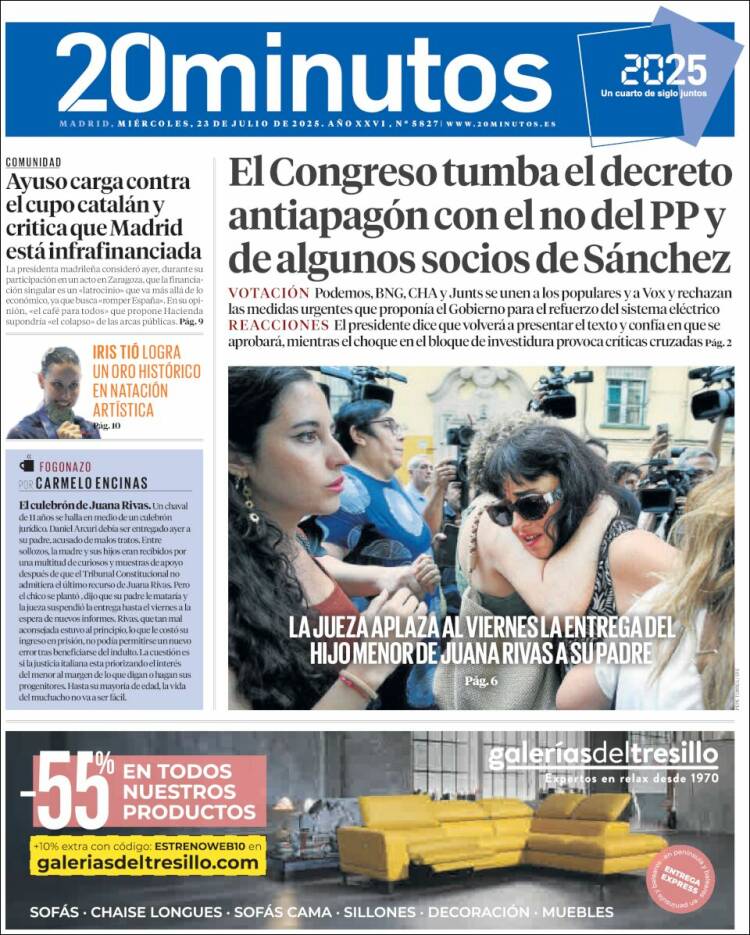 Portada de 20 Minutos - Madrid (España)