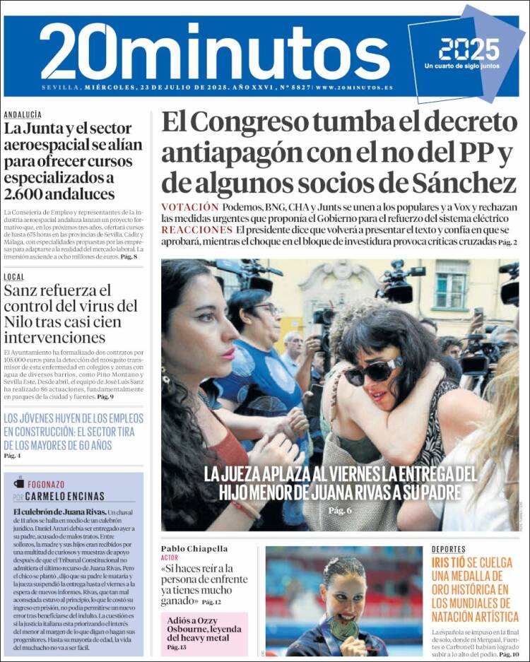 Portada de 20 Minutos - Sevilla (España)