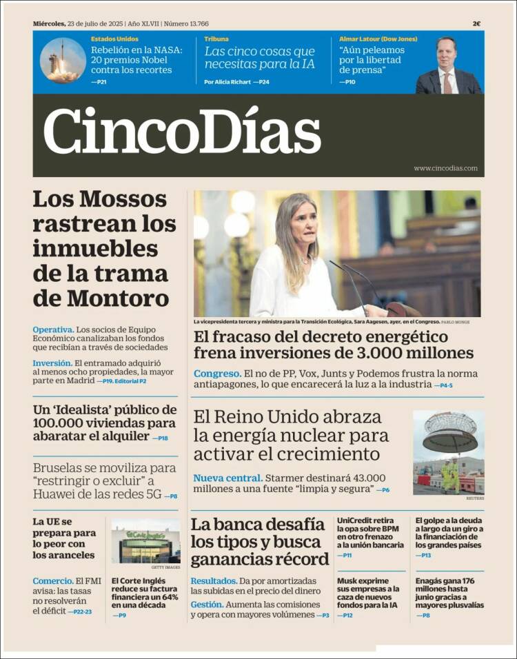 Portada de Cinco Días (España)