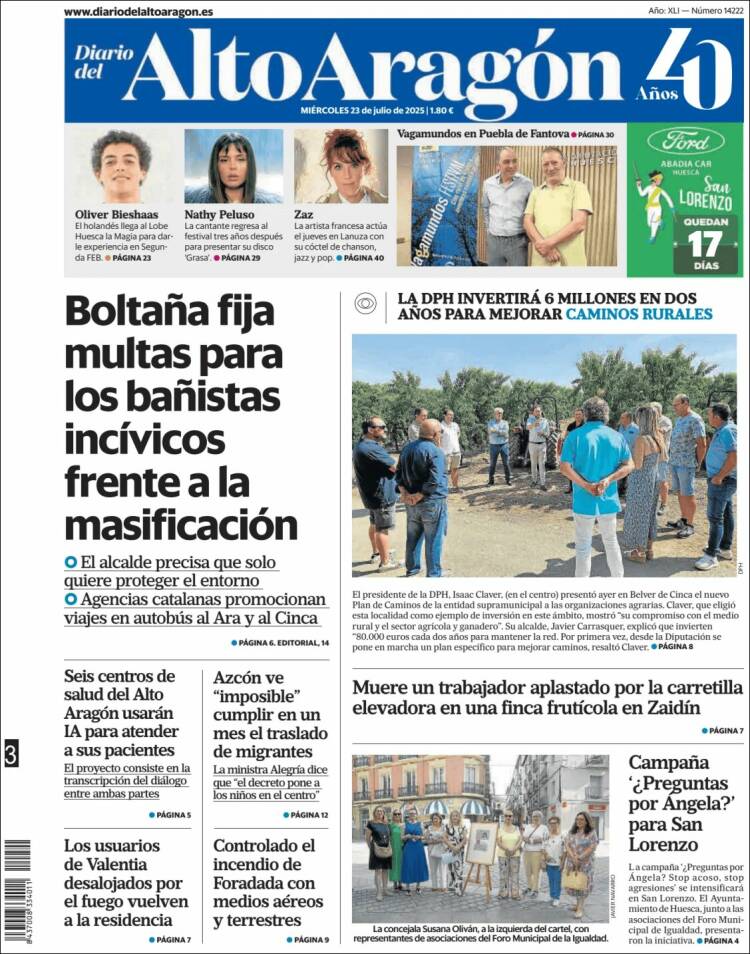 Portada de Diario del AltoAragón (Spain)