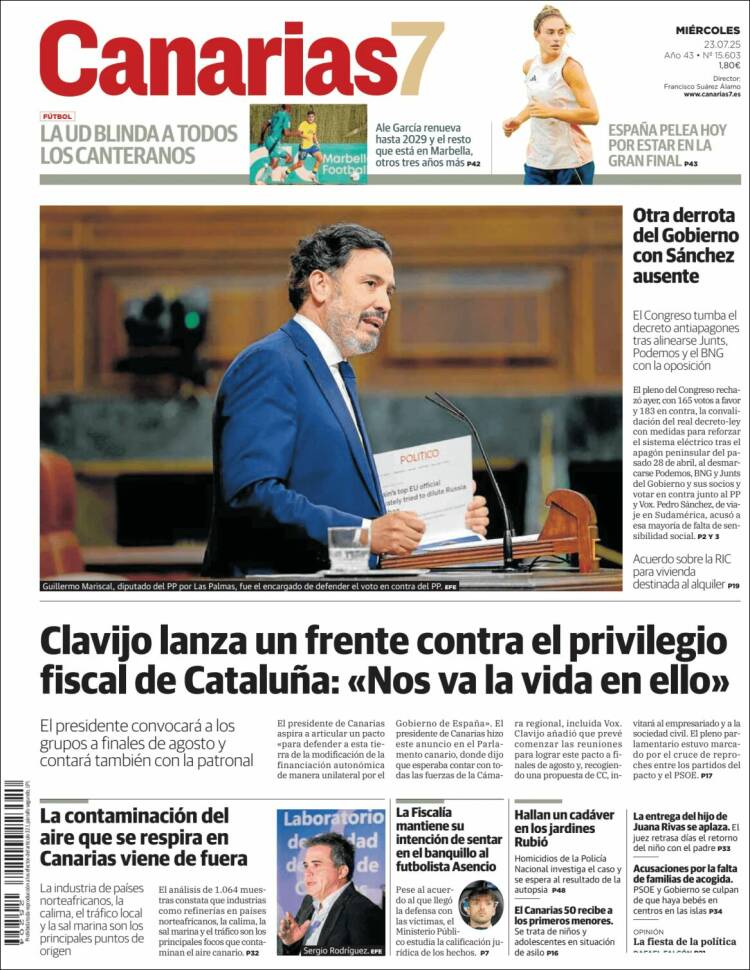Portada de Canarias 7 (España)