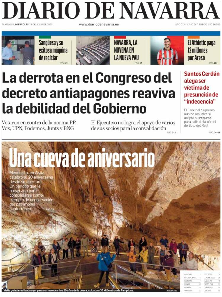 Portada de Diario de Navarra (España)
