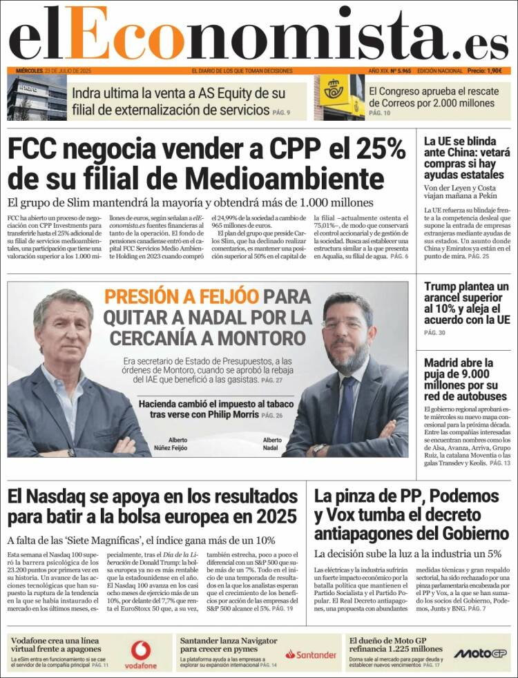 Portada de El Economista (España)