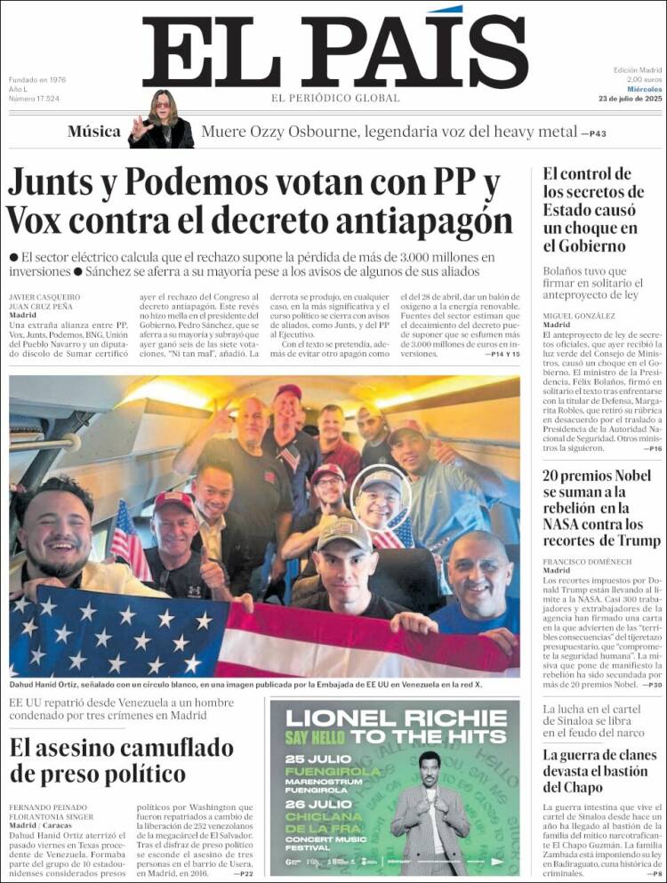 Portada de El País (España)