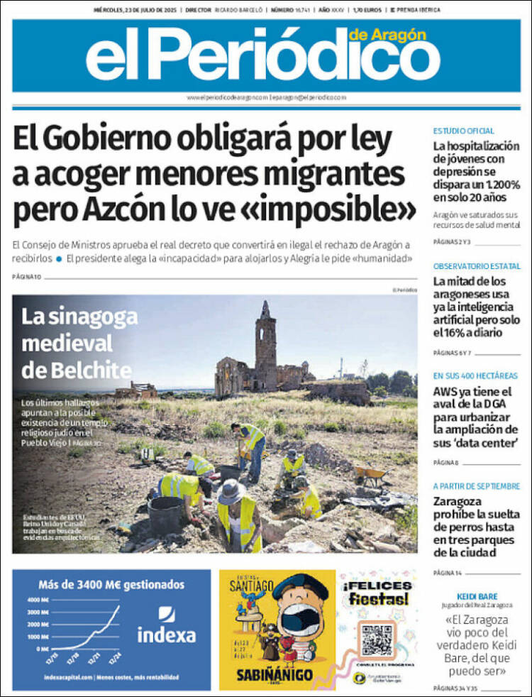 Portada de El Periódico de Aragón (España)