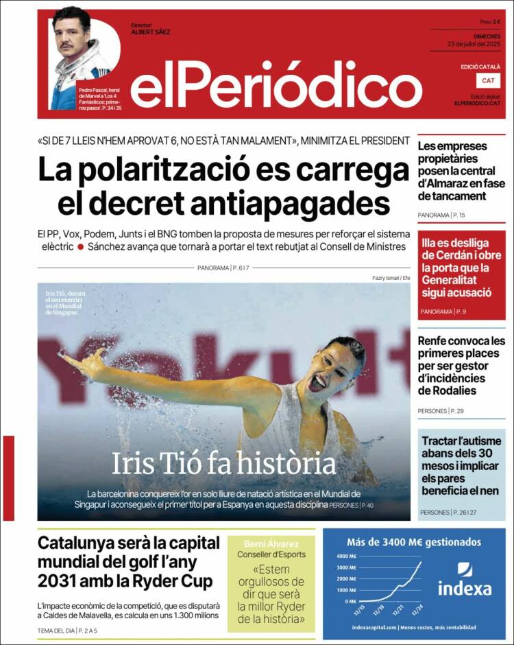 Portada de El Periódico de Catalunya (España)