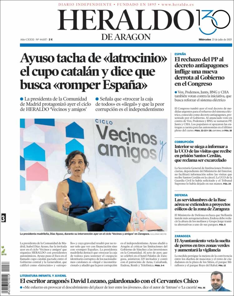 Portada de Heraldo de Aragón (Spain)