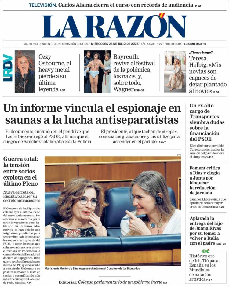 Portada de La Razón (Spain)