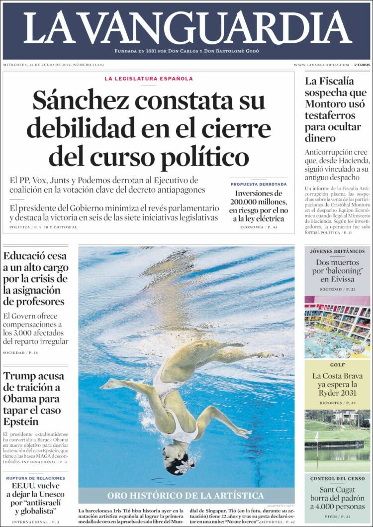 Portada de La Vanguardia (España)