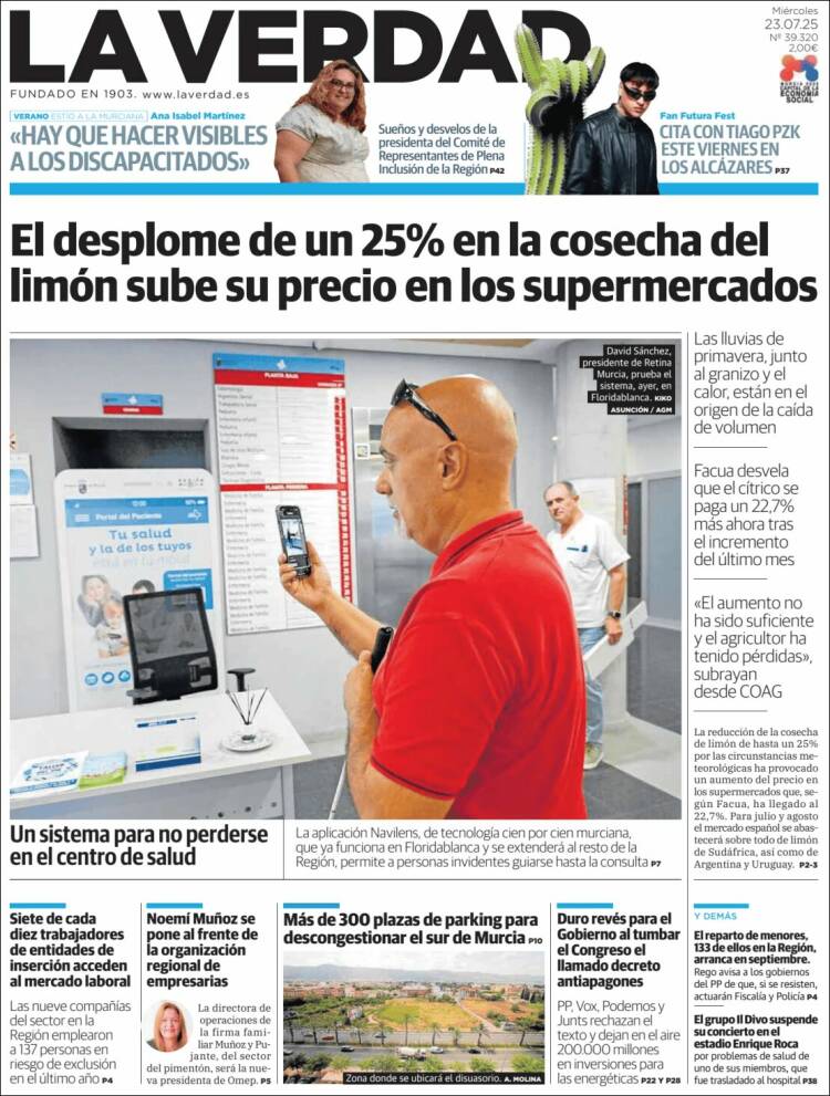 Portada de La Verdad de Murcia (España)