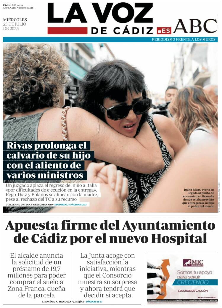Portada de La Voz de Cádiz (España)