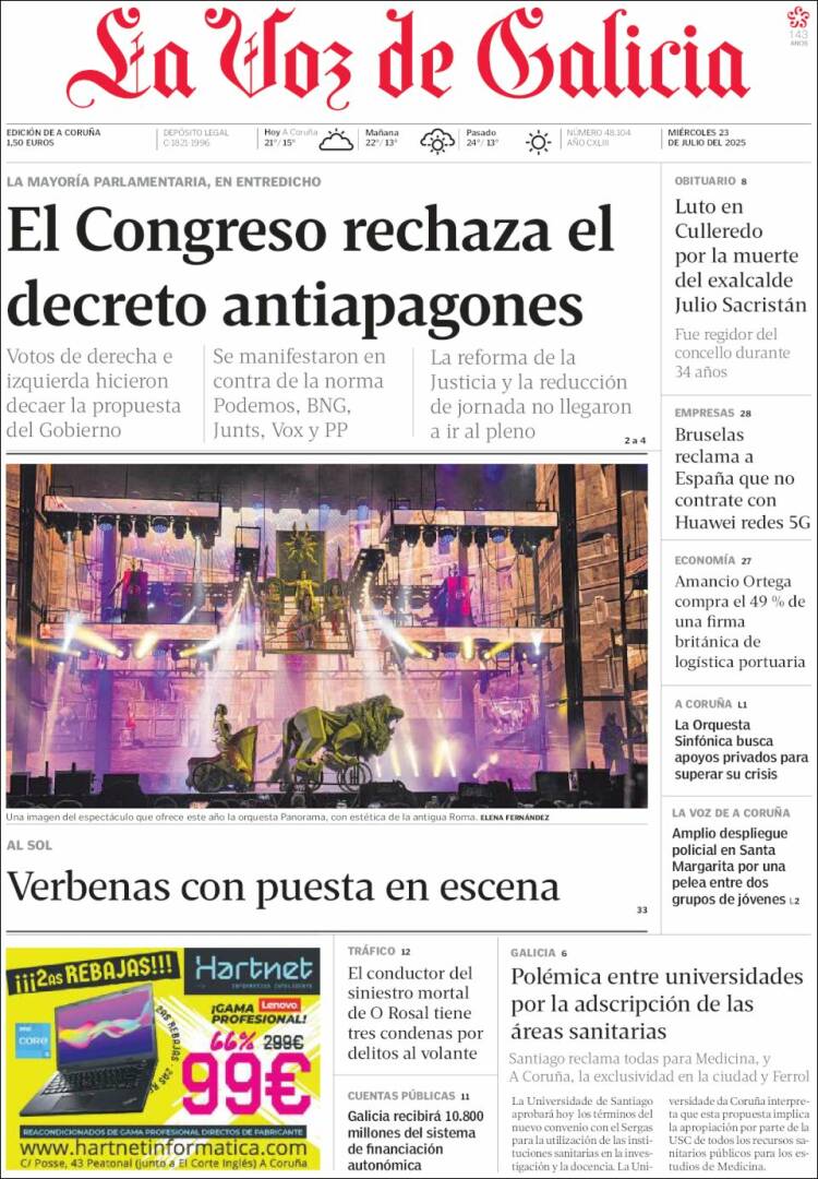 Portada de La Voz de Galicia (España)