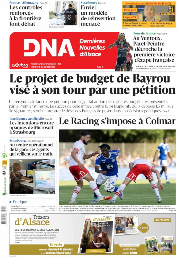 Portada de Les Dernières Nouvelles d'Alsace (Francia)