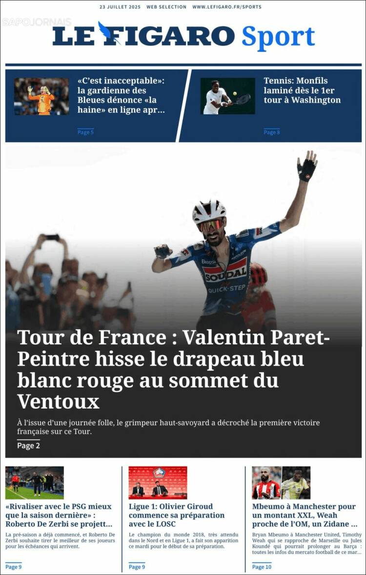Portada de Le Figaro Sport (Francia)